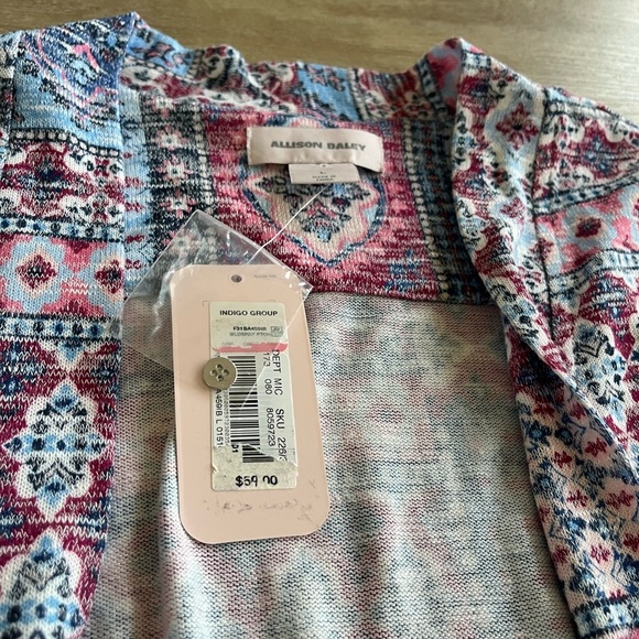 Allison Daley Artistic Dusty Blue and Pink Open Front Cardigan Sweater SZ L NWT - Picture 5 of 6
